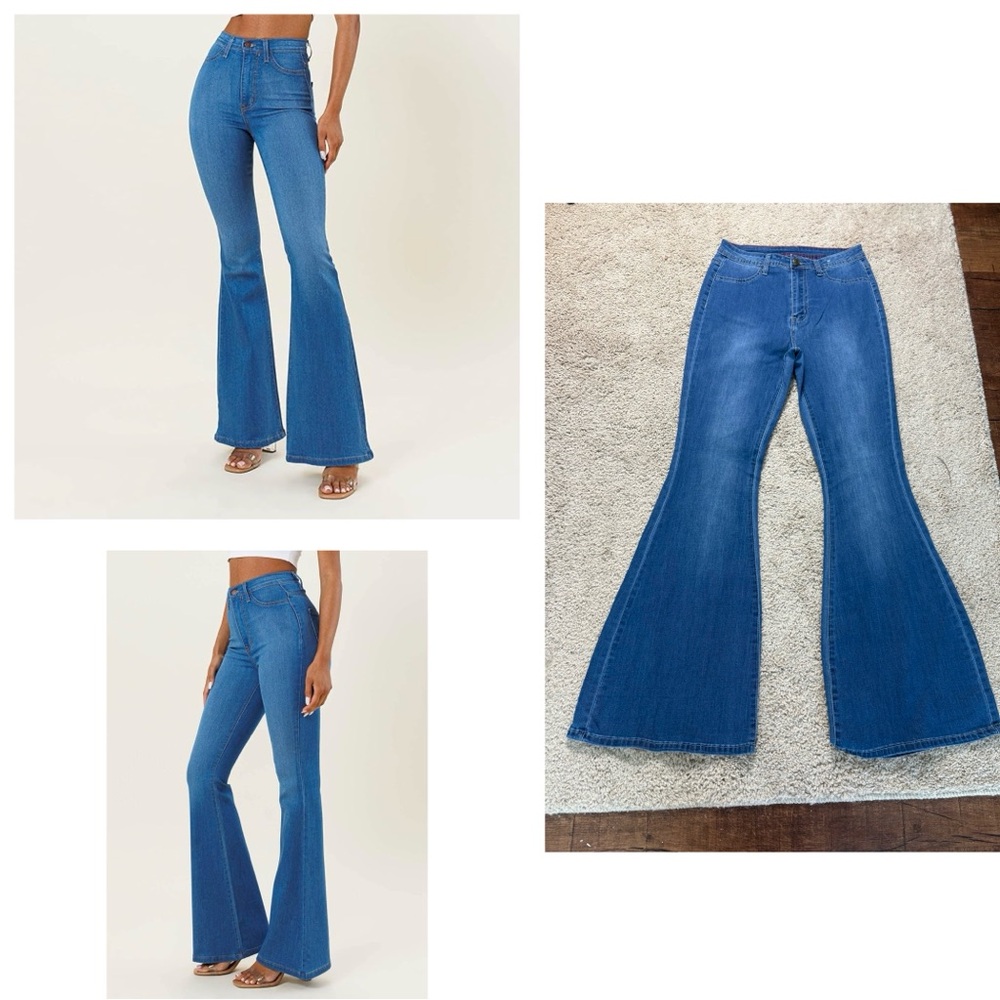 Lover Brand Women's Sz L stretch high rise Denim Flared bell bottom Jeans blue